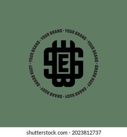 Initial letters S, W, E, SWE, SEW, WES, WSE, ESW or EWS overlapping, interlocked monogram logo, black color on green background