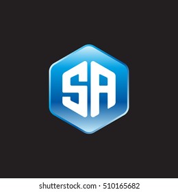 Initial letters SA rounded hexagon shape blue modern logo