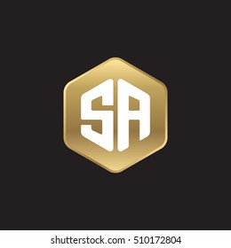 Initial letters SA rounded hexagon shape gold modern logo