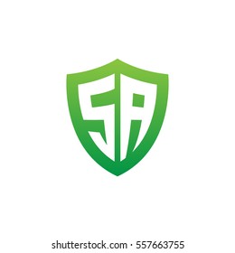 Initial letters SA shield shape green simple logo