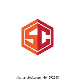 Initial Letters SC Hexagon Shape Logo Red Orange