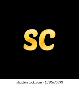 Initial letters SC with logo design inspiration gold metallic texture, trendy, 3d glossy, overlapping, based alphabet logo for media company identity, isolated on black background.