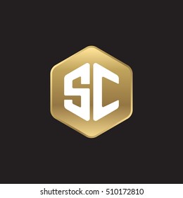 Initial letters SC rounded hexagon shape gold modern logo