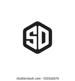 Initial letters SD rounded hexagon shape monogram black simple modern logo