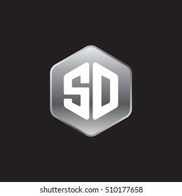 Initial letters SD rounded hexagon shape silver modern logo