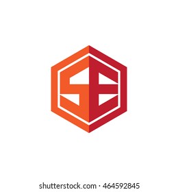 Initial letters SE hexagon shape logo red orange