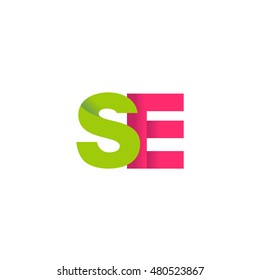 Initial letters SE overlapping fold logo green magenta