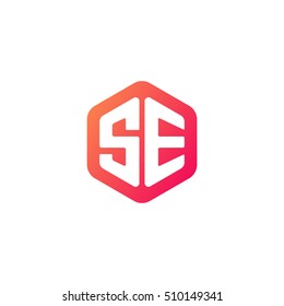 Initial letters SE rounded hexagon shape red orange simple modern logo