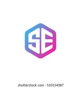 Initial letters SE rounded hexagon shape blue pink purple simple modern logo