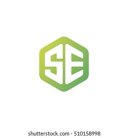 Initial letters SE rounded hexagon shape green simple modern logo