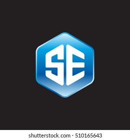 Initial letters SE rounded hexagon shape blue modern logo