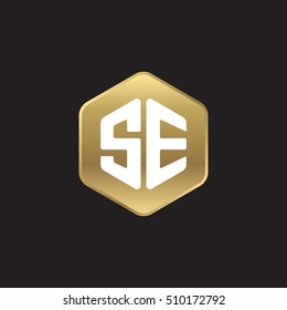 Initial letters SE rounded hexagon shape gold modern logo