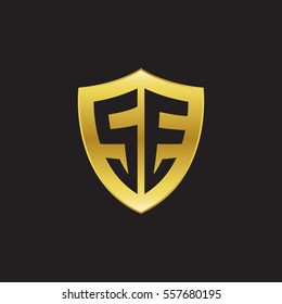 Initial letters SE shield shape gold logo