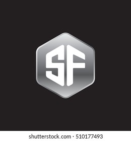 Initial letters SF rounded hexagon shape silver modern logo