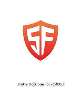 Initial letters SF shield shape red simple logo