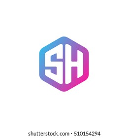Initial letters SH rounded hexagon shape blue pink purple simple modern logo