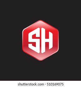 Initial letters SH rounded hexagon shape red modern logo