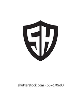 Initial letters SH shield shape black monogram logo