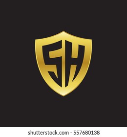 Initial letters SH shield shape gold logo