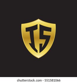 Initial letters IS shield shape gold logo