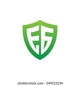 Initial letters EG shield shape green simple logo