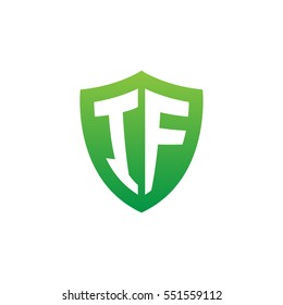 Initial letters IF shield shape green simple logo
