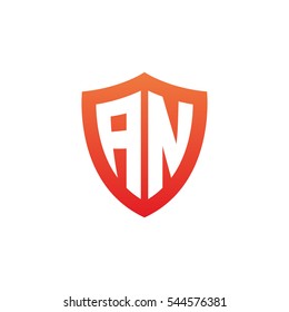 Initial letters AN shield shape red simple logo