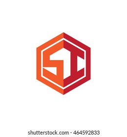 Initial letters SI hexagon shape logo red orange