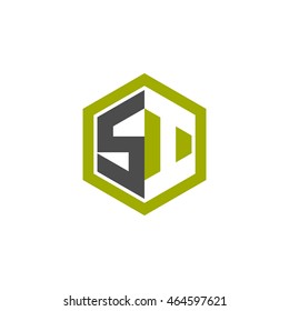 Initial letters SI negative space hexagon shape logo green black gray