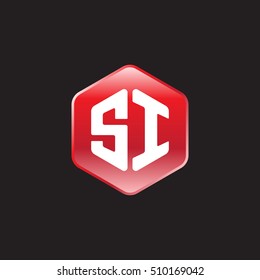 Initial letters SI rounded hexagon shape red modern logo
