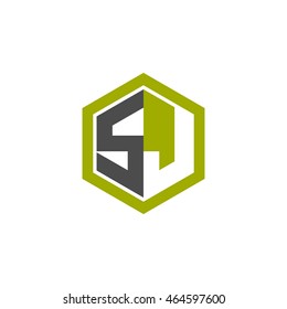 Initial letters SJ negative space hexagon shape logo green black gray