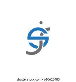 Initial letters sj, round overlapping chain shape lowercase logo modern design blue gray