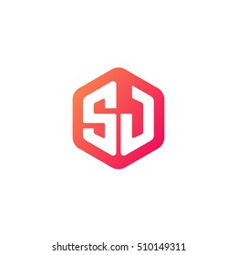 Initial letters SJ rounded hexagon shape red orange simple modern logo