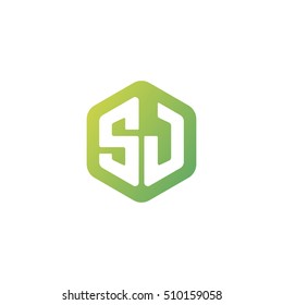 Initial letters SJ rounded hexagon shape green simple modern logo