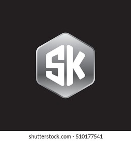 Initial letters SK rounded hexagon shape silver modern logo