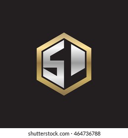 Initial letters SL negative space hexagon shape logo silver gold