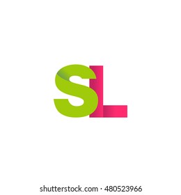 Initial letters SL overlapping fold logo green magenta