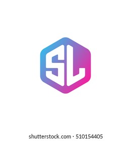 Initial letters SL rounded hexagon shape blue pink purple simple modern logo