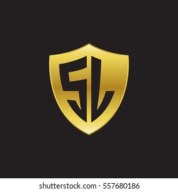 Initial letters SL shield shape gold logo