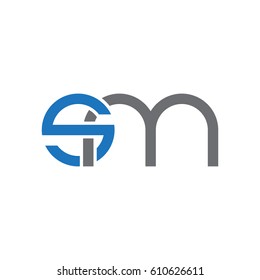 Initial letters sm, round overlapping chain shape lowercase logo modern design blue gray