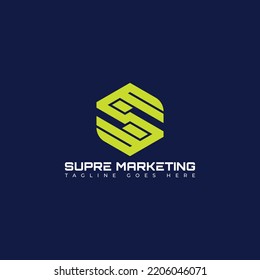 Initial letters SM rounded hexagon shape monogram green simple modern logo