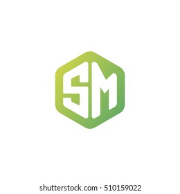 Initial letters SM rounded hexagon shape green simple modern logo