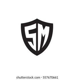 Initial letters SM shield shape black monogram logo