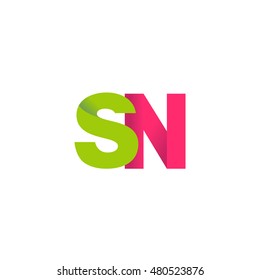 Initial letters SN overlapping fold logo green magenta