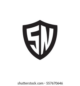 Initial letters SN shield shape black monogram logo