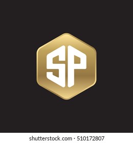 Initial letters SP rounded hexagon shape gold modern logo