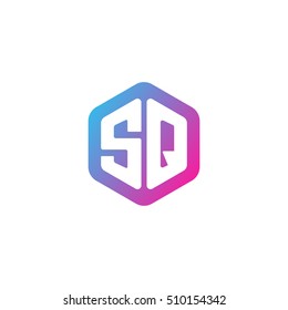 Initial letters SQ rounded hexagon shape blue pink purple simple modern logo