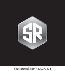 Initial letters SR rounded hexagon shape silver modern logo