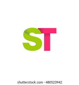 Initial letters ST overlapping fold logo green magenta