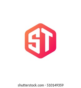 Initial letters ST rounded hexagon shape red orange simple modern logo